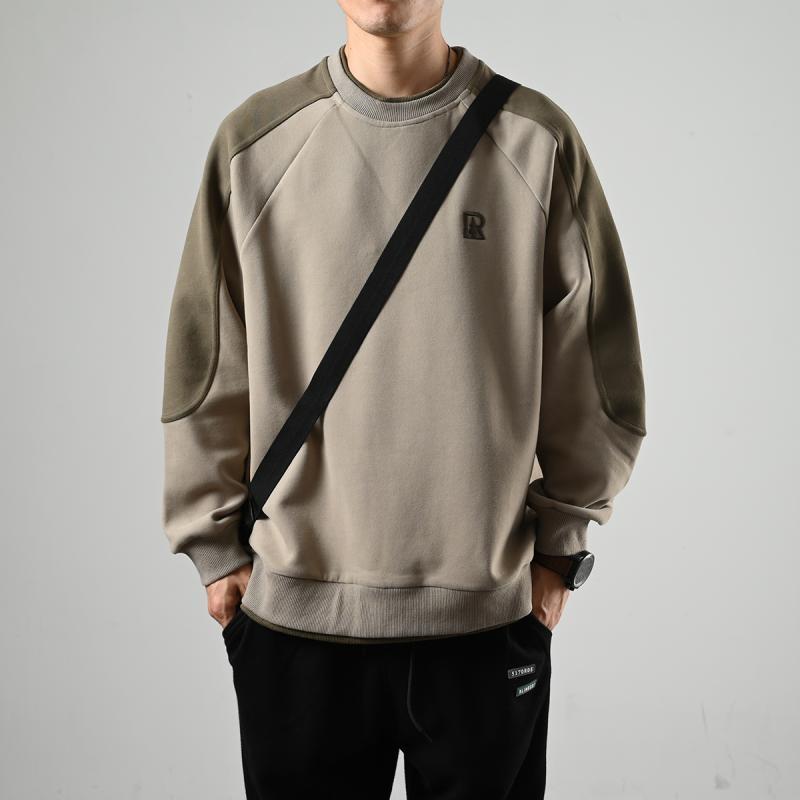 XGI2023 new autumn style Japanese retro contrasting color splicing fake two-piece sweatshirt ins men's long-sleeved casual top trendy