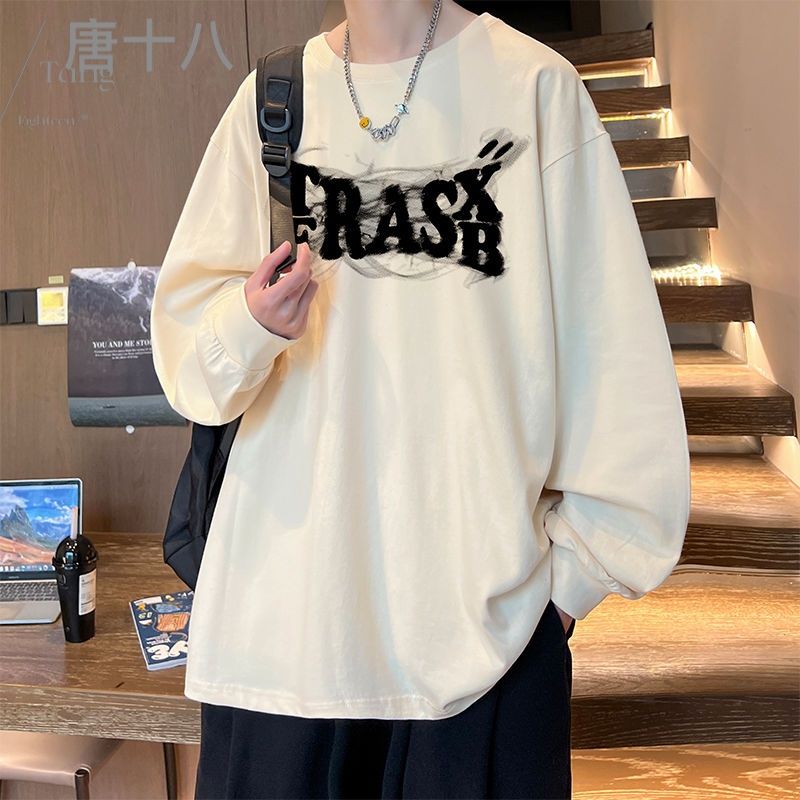 重磅長袖T恤男春秋季美式印花休閒打底衫ins潮牌寬鬆圓領上衣秋裝