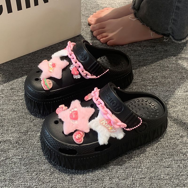 [EVA anti-slip and deodorant]  new style hole shoes slippers female outerwear student dormitory thick-soled sandals and slippers