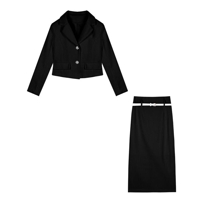 气质御姐套装高级感西装外套上衣女秋季包臀半身裙长裙黑色两件套