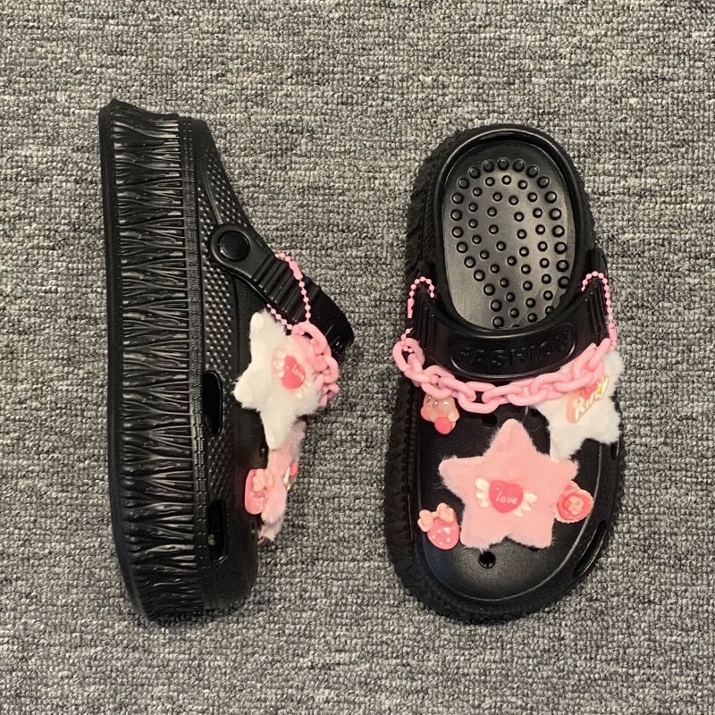 [EVA anti-slip and deodorant]  new style hole shoes slippers female outerwear student dormitory thick-soled sandals and slippers