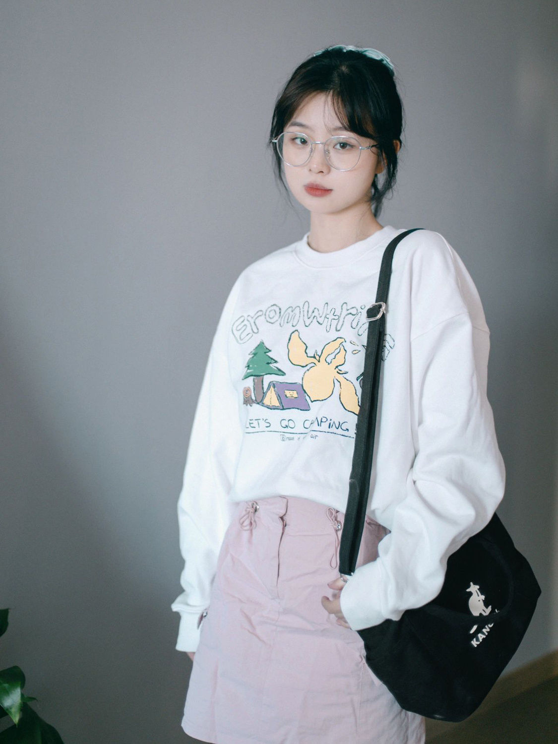 美式復古白色圓領無帽衛衣女春秋秋冬寬鬆oversize短款小個子上衣