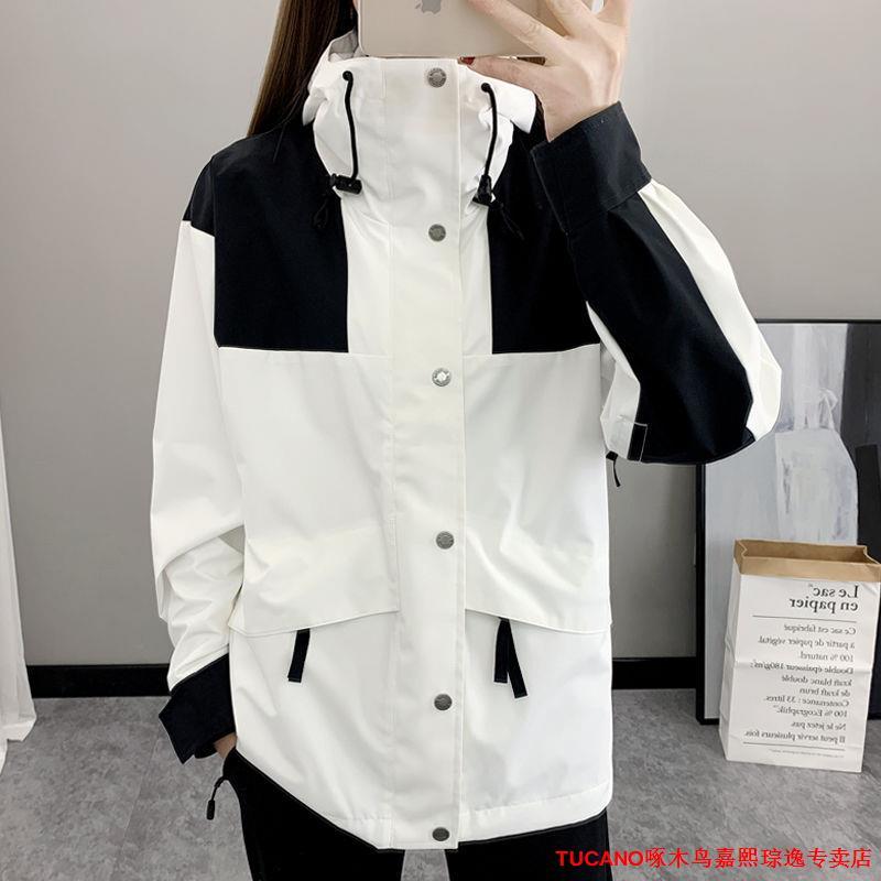 春秋韓版單層衝鋒衣女薄款透氣戶外防風工裝連帽外套登山服男大碼