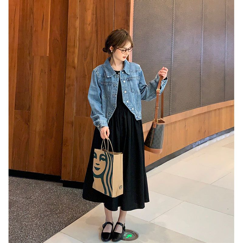 Short denim jacket for small people, spring and autumn new style, casual, versatile, casual, versatile, high-end, retro denim tops