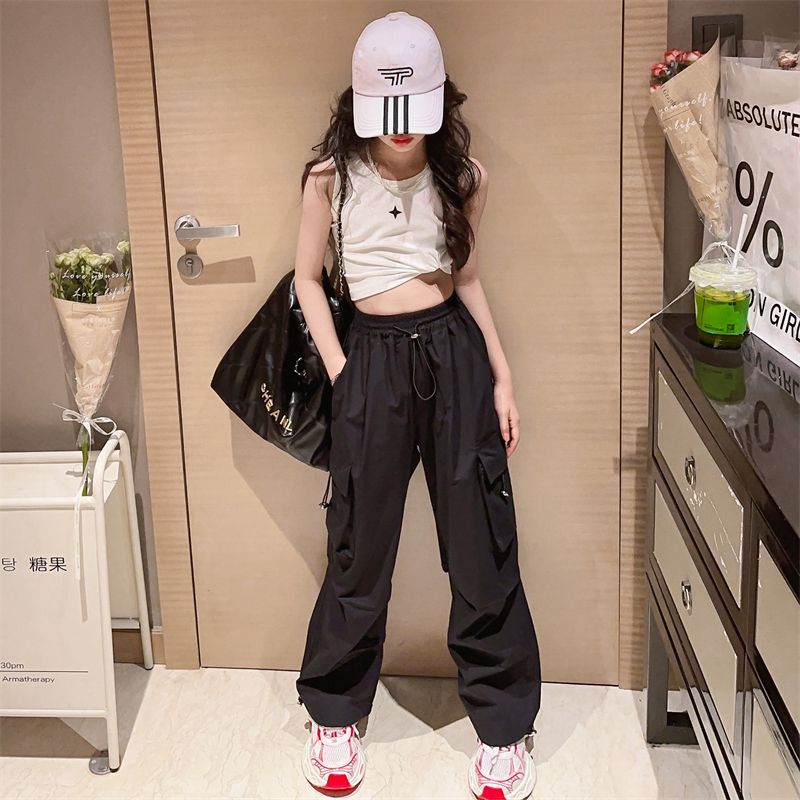 Girls' pants, summer loose, stylish, hip-hop and domineering overalls, children's casual pants, girls' trousers, spring and autumn trendy