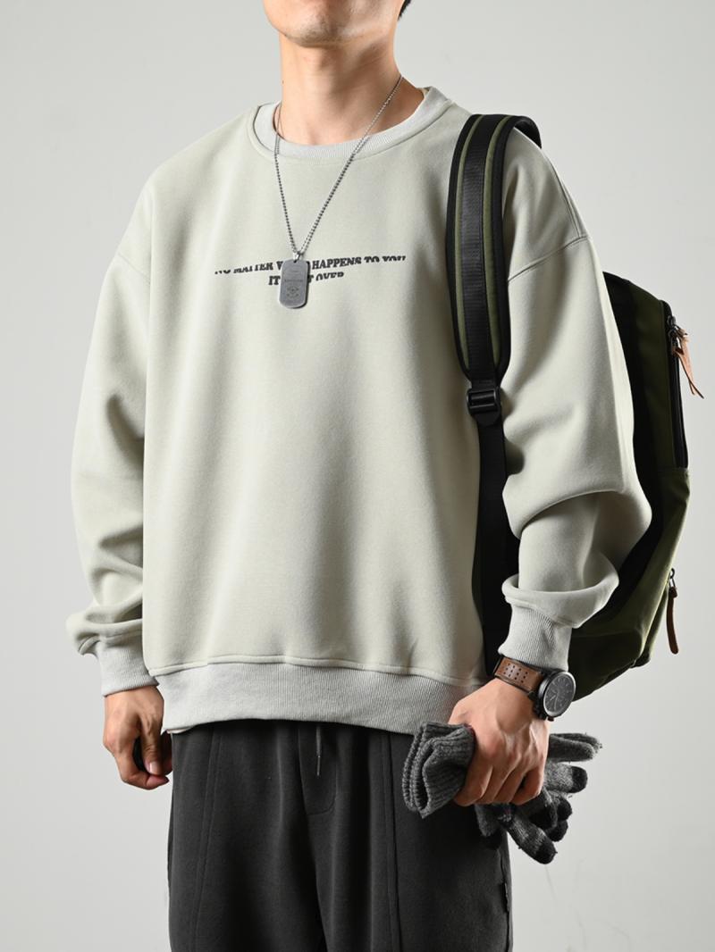 XGI Japanese retro trendy brand popular long-sleeved tops for men in autumn couples heavy pullover inner sweatshirt round neck trend
