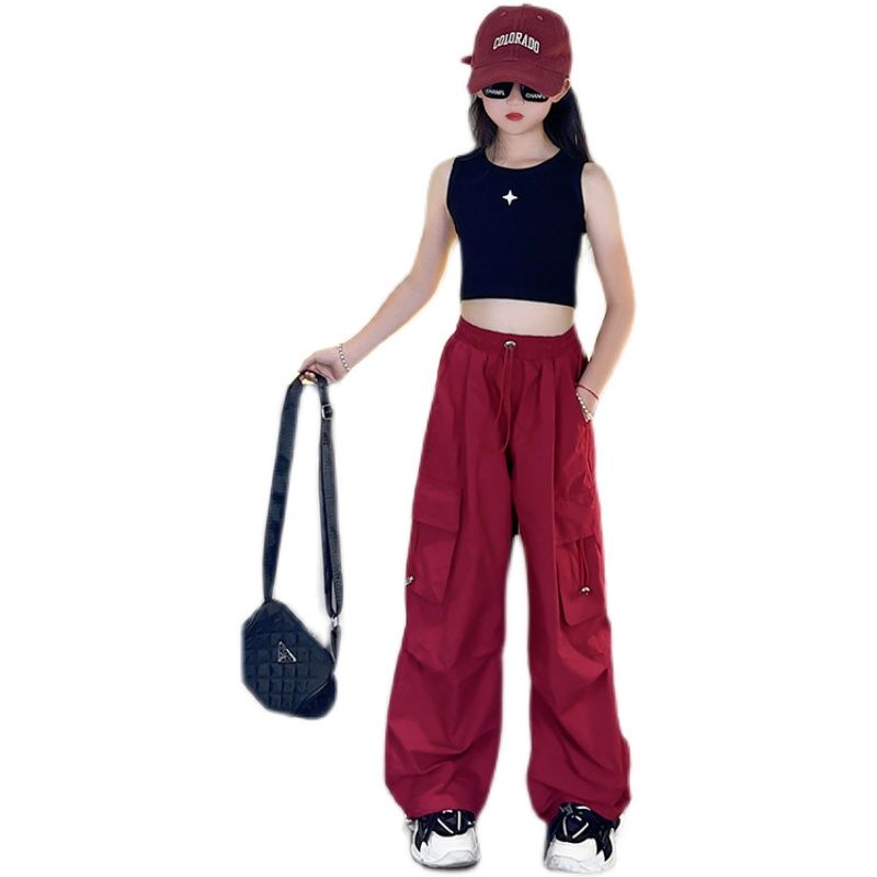 Girls' pants, summer loose, stylish, hip-hop and domineering overalls, children's casual pants, girls' trousers, spring and autumn trendy