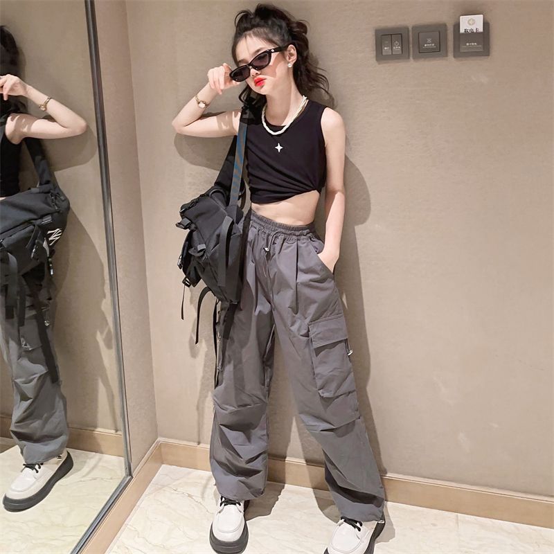 Girls' pants, summer loose, stylish, hip-hop and domineering overalls, children's casual pants, girls' trousers, spring and autumn trendy