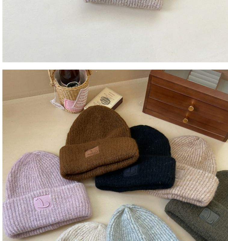 Knitted Beanie Hat For Men Warm Winter Woollen Hat Solid Colour_voghion.com