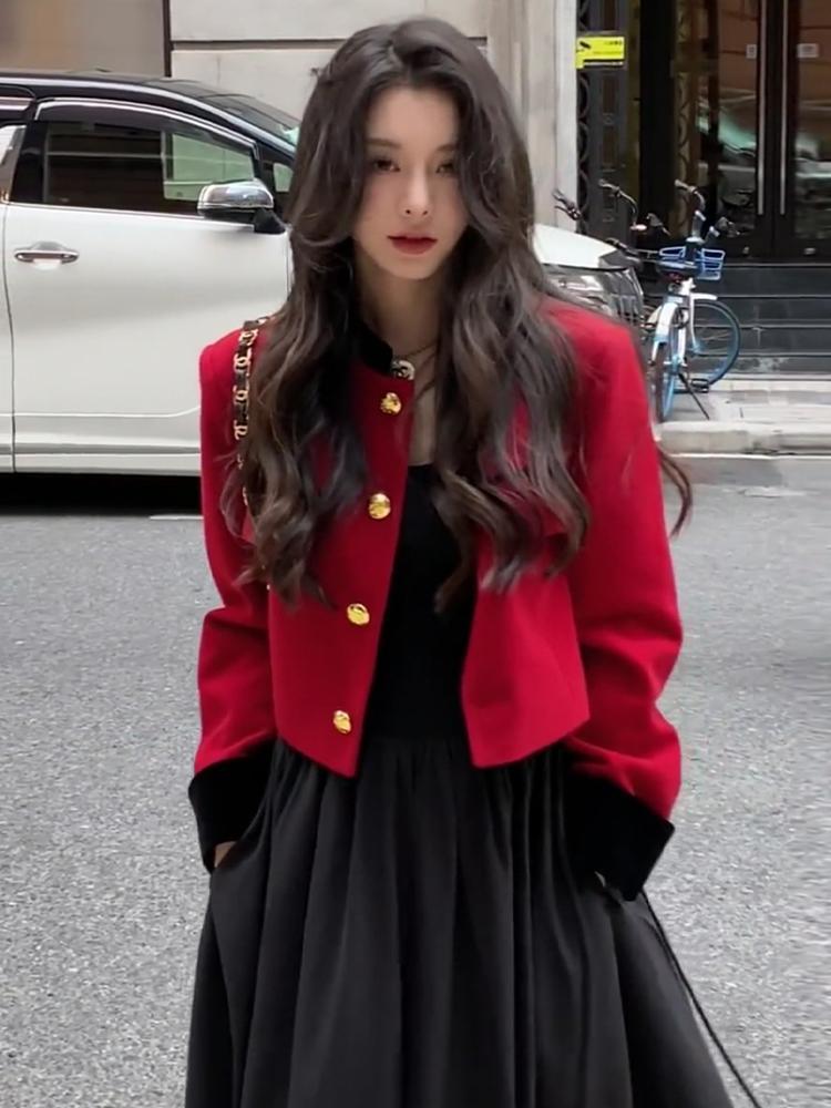 【品牌LALADUDU】胖mm御姐風套裝女春季小香風短款外套修身連衣裙
