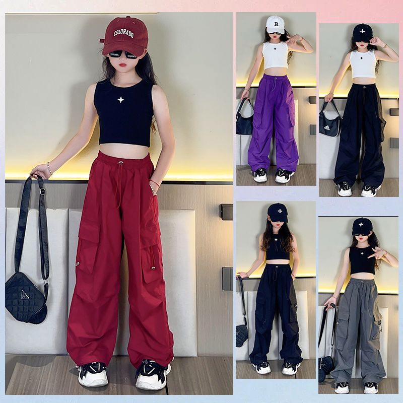 Girls' pants, summer loose, stylish, hip-hop and domineering overalls, children's casual pants, girls' trousers, spring and autumn trendy