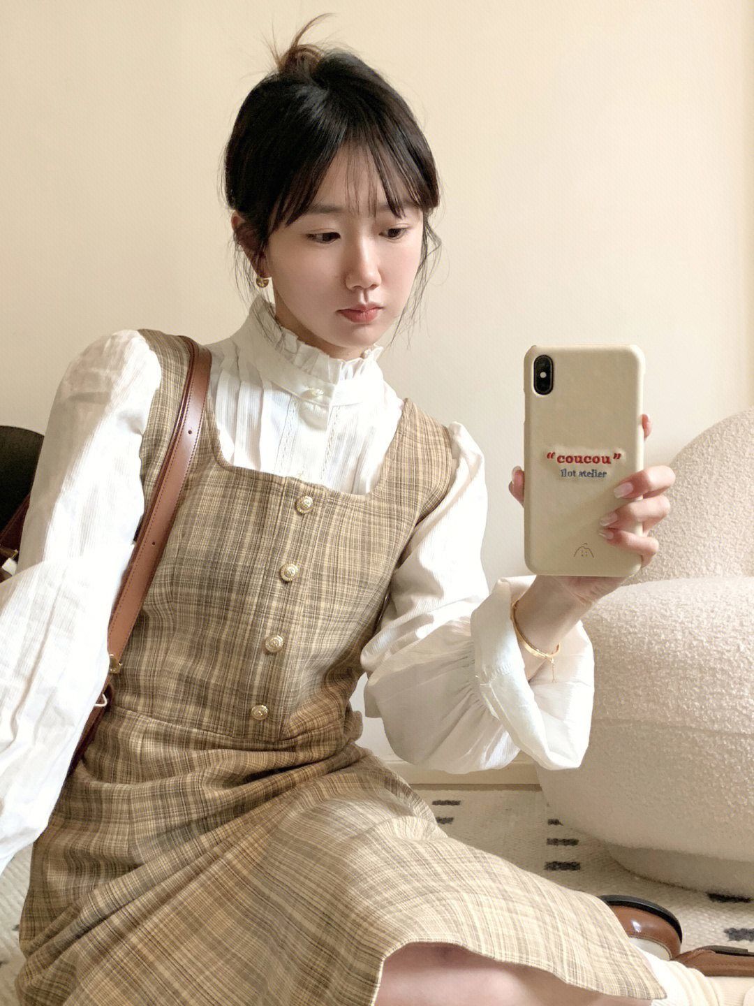 春秋法式茶歇小香風甜美奶乖俏皮減齡高級感襯衫背帶裙兩件套裝女