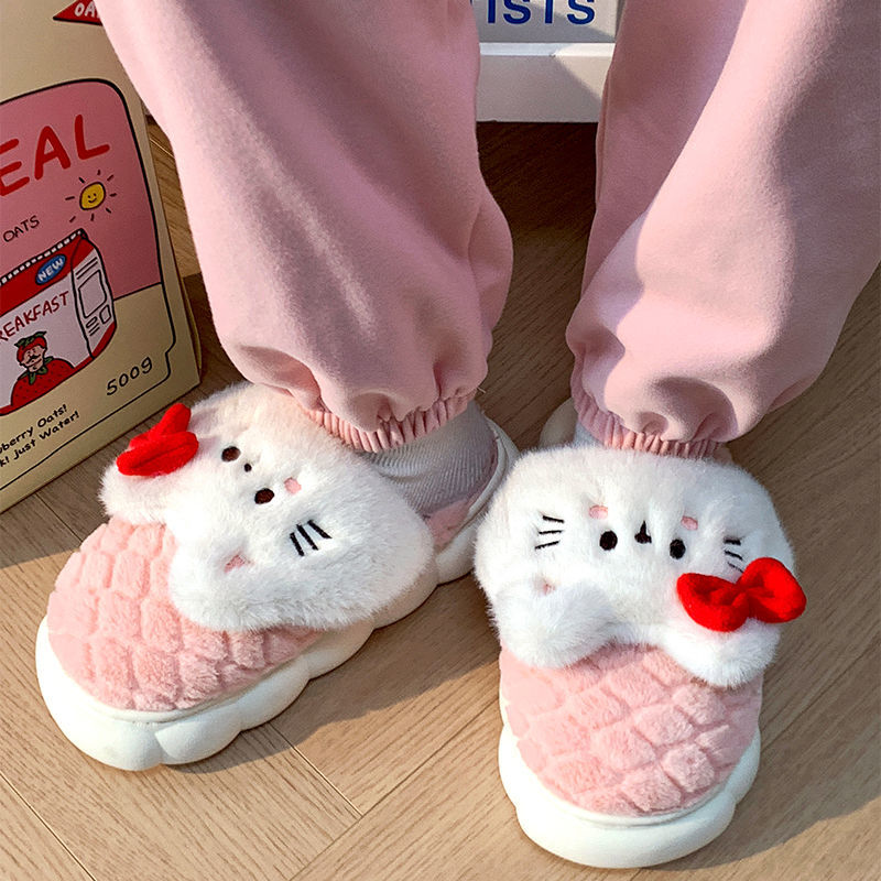 Autumn and winter thick-soled plush slippers home ladies indoor home simple warm non-slip confinement winter cotton slippers men