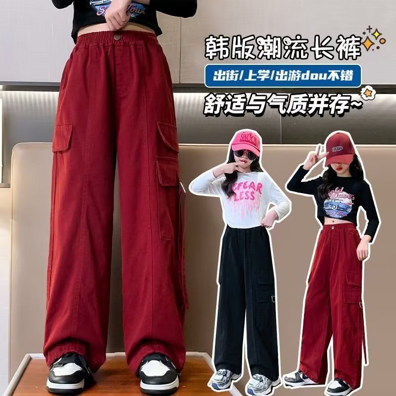 女童褲子秋季薄款女孩休閒運動褲寶寶春秋款兒童工裝褲女童洋氣