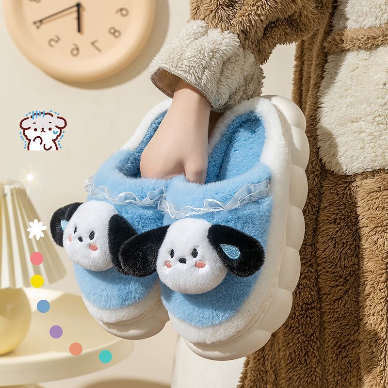 Cotton slippers women's outer wear non-slip winter couple thick bottom indoor warm stepping shit slippers men's home household winter