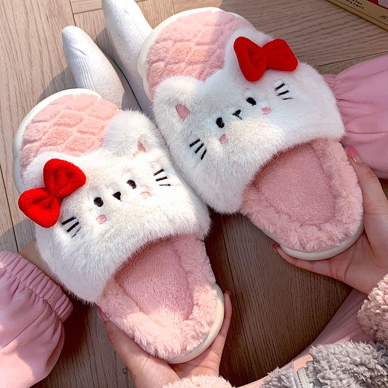 Autumn and winter thick-soled plush slippers home ladies indoor home simple warm non-slip confinement winter cotton slippers men