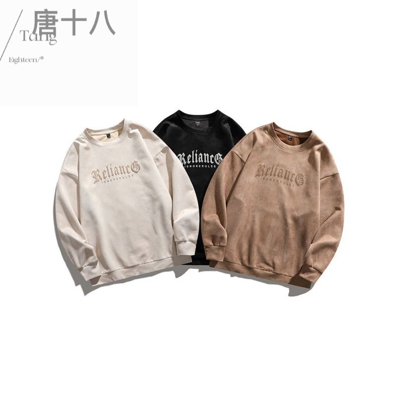 春秋款套頭印花圓領衛衣男無帽早秋潮牌美式寬鬆百搭情侶休閒上衣