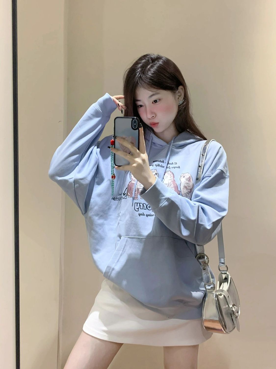 天藍色連帽衛衣女春秋2023薄款寬鬆減齡洋氣小個子高級感休閒外套
