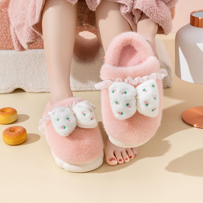 Shit-feeling cotton slippers for men and women in autumn and winter can be worn outside indoor home with non-slip thick bottom to keep warm plus fluffy slippers