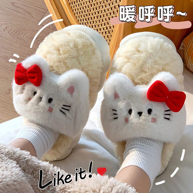 Autumn and winter thick-soled plush slippers home ladies indoor home simple warm non-slip confinement winter cotton slippers men