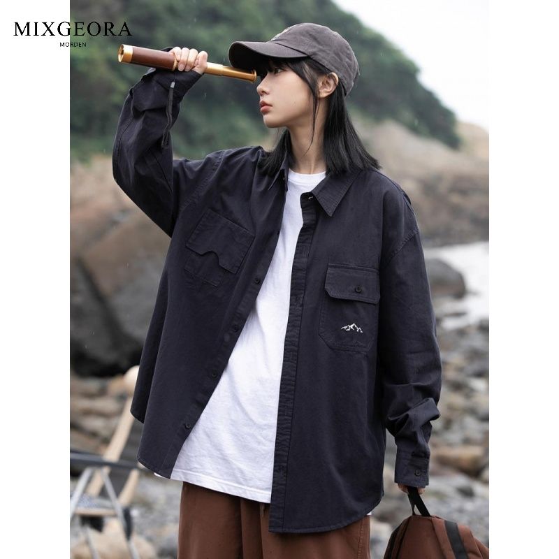 MIX GEORA work shirt men's long-sleeved Chinese style shirt spring and autumn trendy loose casual shirt jacket
