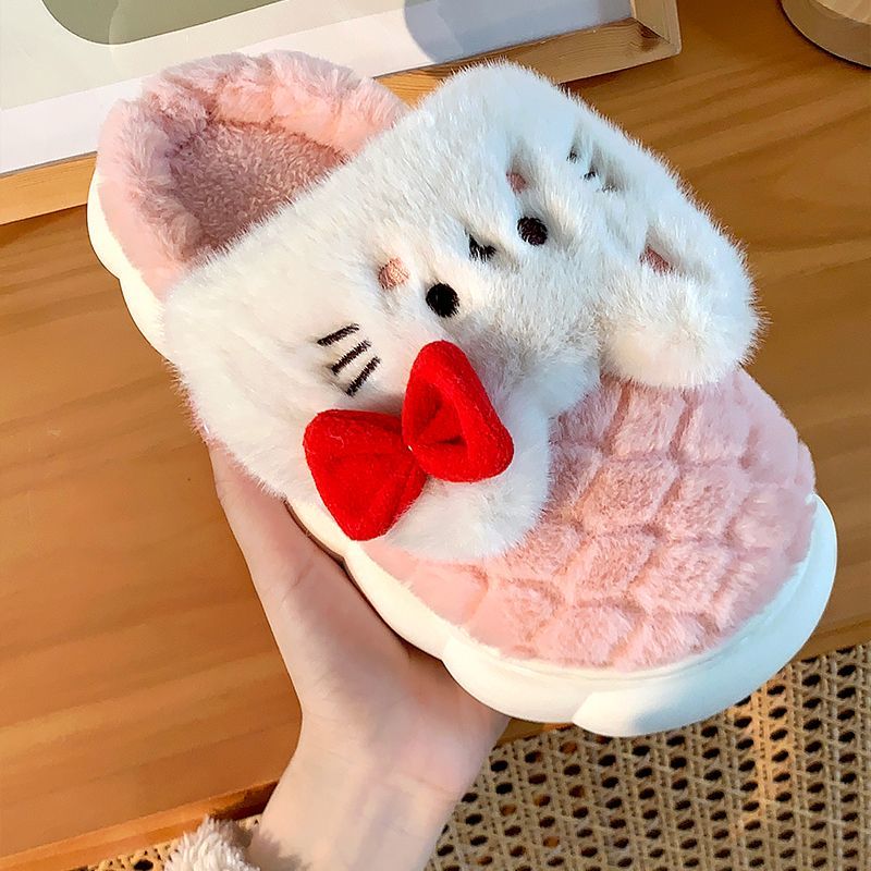 Autumn and winter thick-soled plush slippers home ladies indoor home simple warm non-slip confinement winter cotton slippers men