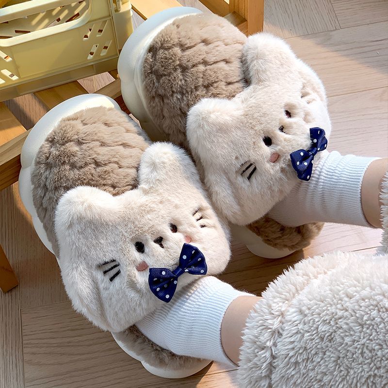 Autumn and winter thick-soled plush slippers home ladies indoor home simple warm non-slip confinement winter cotton slippers men