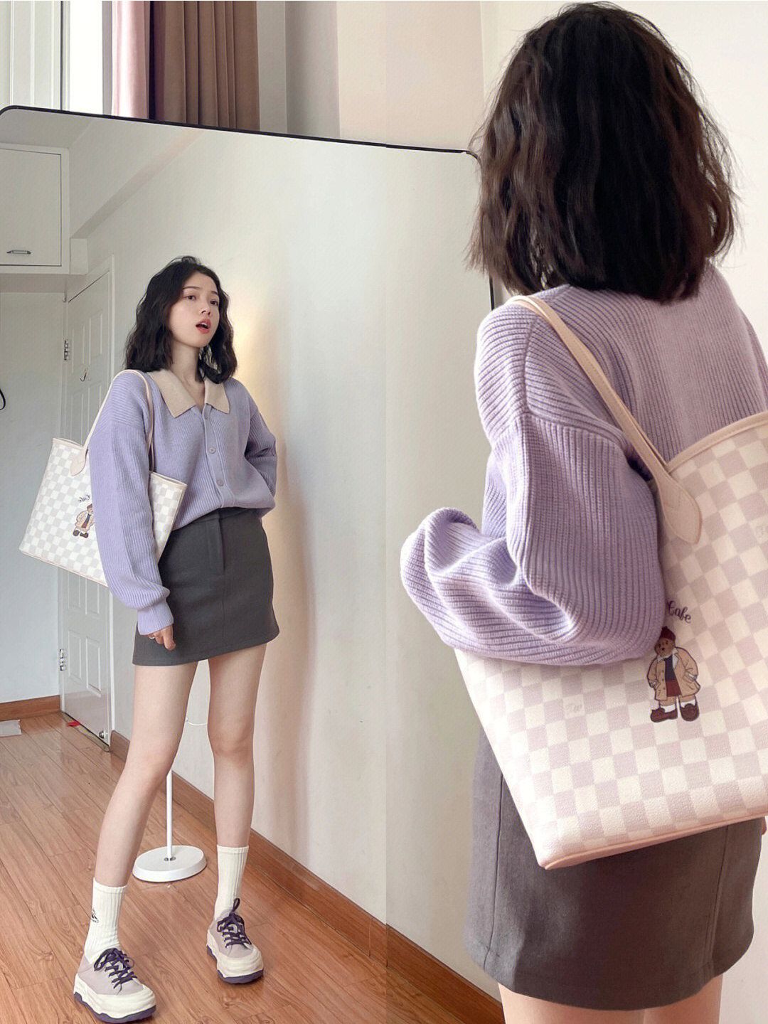 溫柔慵懶風紫色毛衣外套女秋冬韓系復古氣質設計感針織開衫上衣潮