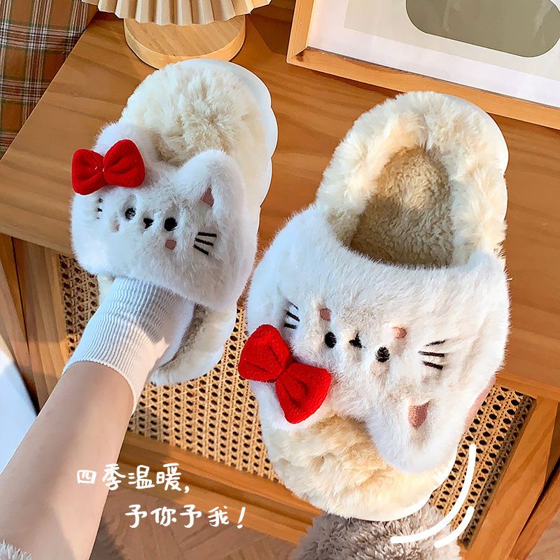 Autumn and winter thick-soled plush slippers home ladies indoor home simple warm non-slip confinement winter cotton slippers men