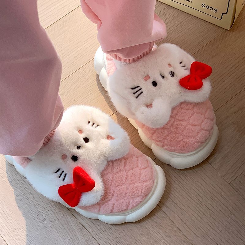 Autumn and winter thick-soled plush slippers home ladies indoor home simple warm non-slip confinement winter cotton slippers men