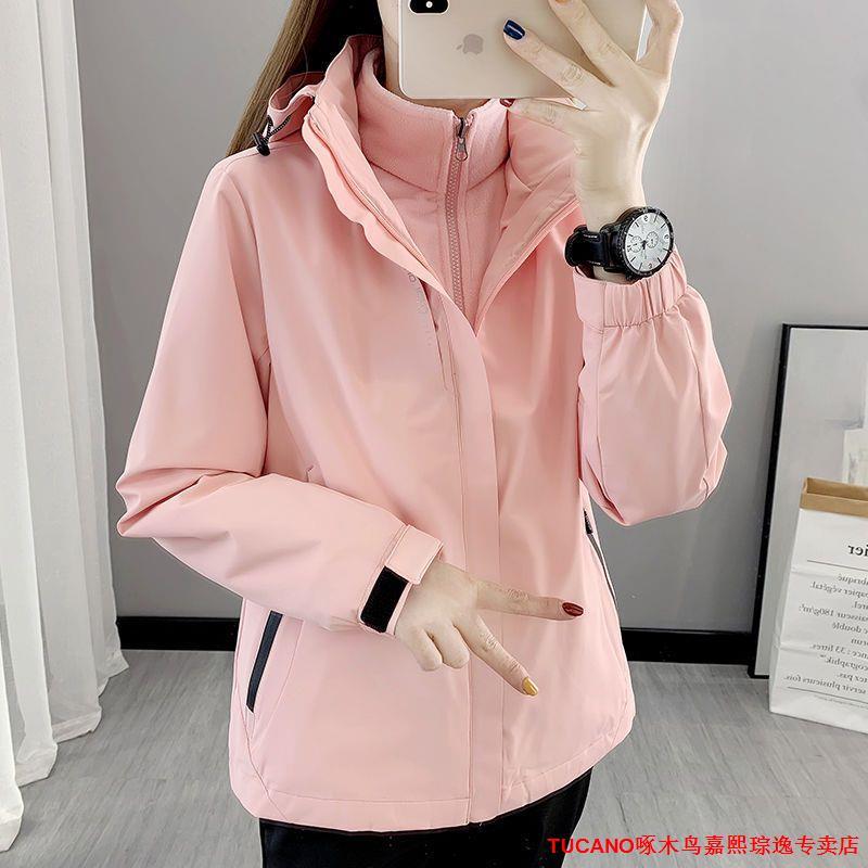 衝鋒衣女三合一加厚加絨可拆卸防風防水登山服戶外情侶外套兩件套