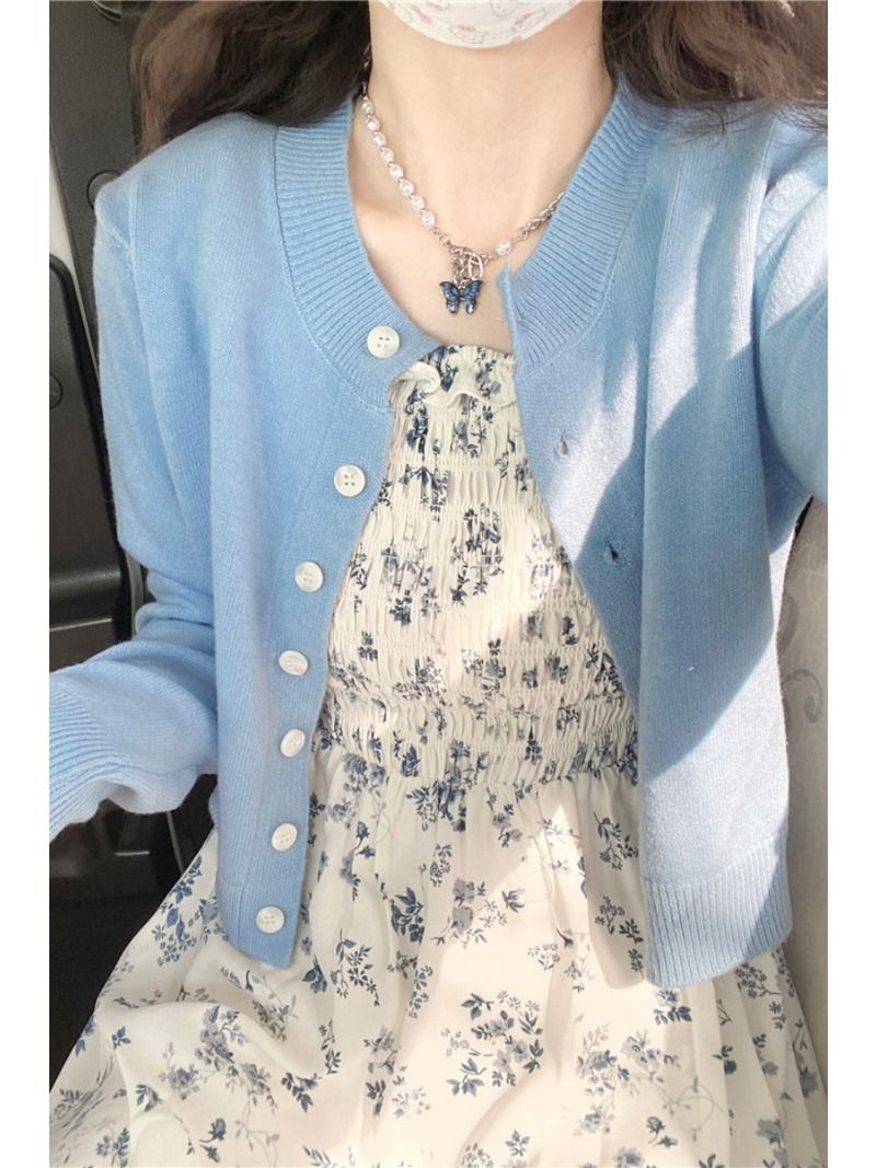 短款開衫設計感小眾針織外套女早秋新款減齡洋氣薄款減齡開衫上衣