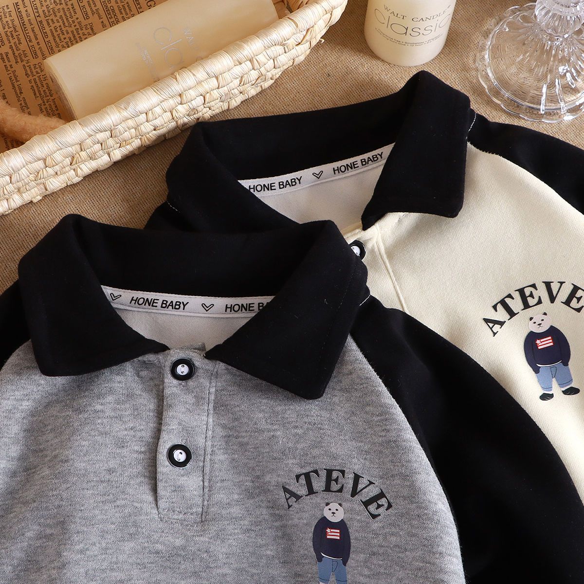 Spring and Autumn style long-sleeved sweatshirt POLO shirt, handsome, simple and spliced, trendy children's style tops, sweatshirts, children's men's