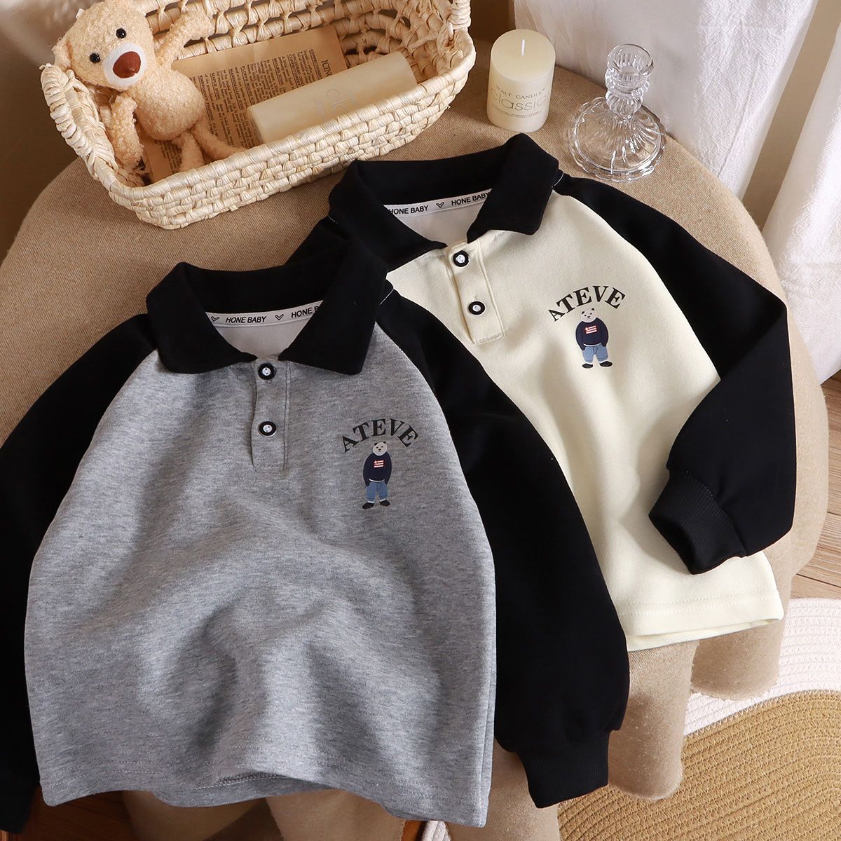 Spring and Autumn style long-sleeved sweatshirt POLO shirt, handsome, simple and spliced, trendy children's style tops, sweatshirts, children's men's