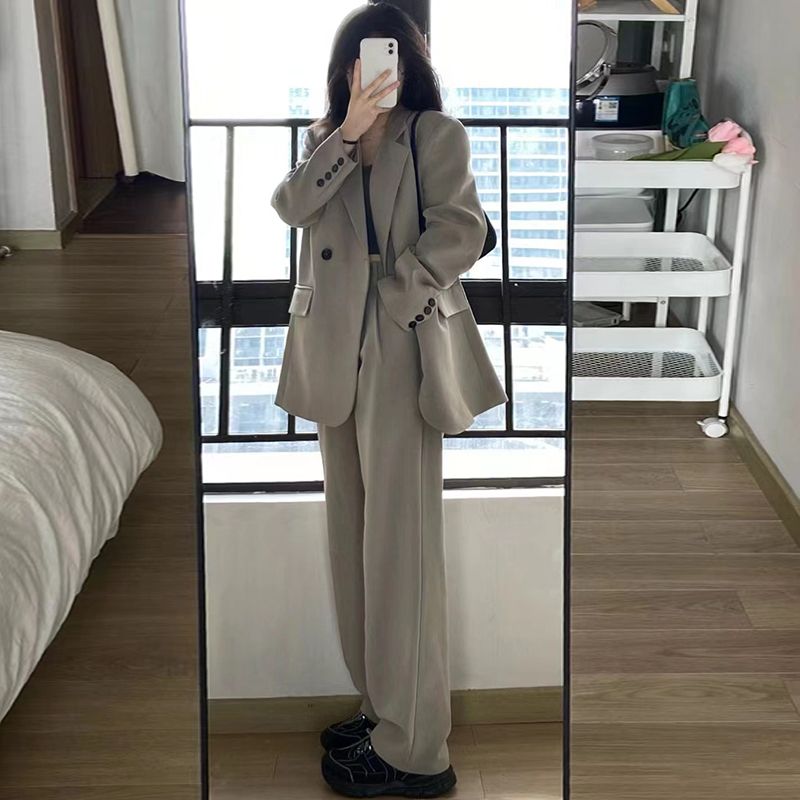 Gray small suit jacket women's two-piece suit 2023 spring and autumn new style small high-end loose casual suit