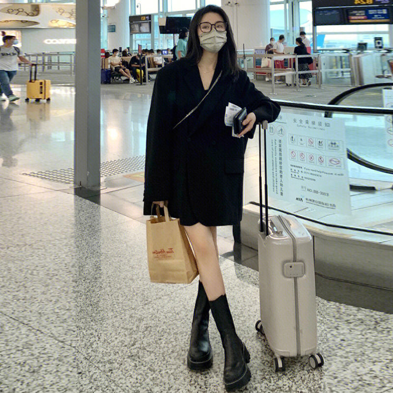Black street suit jacket for women oversize 2023 spring and autumn new Korean style internet celebrity temperament suit for small people