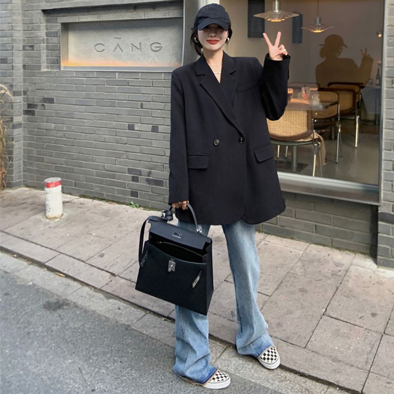 Black small blazer women's short 2023 spring and autumn new small design sense niche loose casual suit
