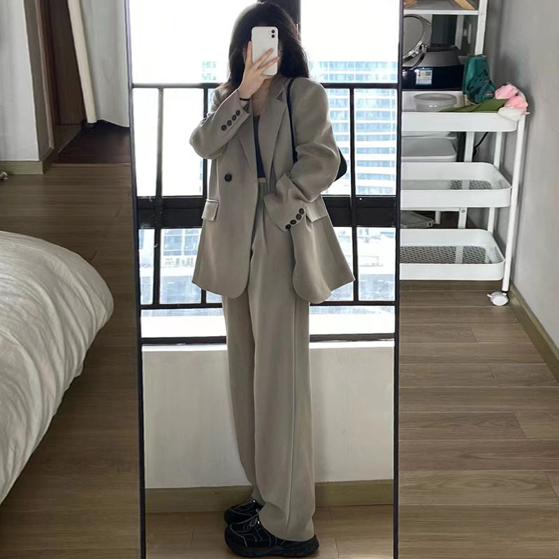 Gray small suit jacket women's two-piece suit 2023 spring and autumn new style small high-end loose casual suit