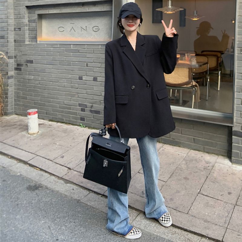 Black small blazer women's short 2023 spring and autumn new small design sense niche loose casual suit