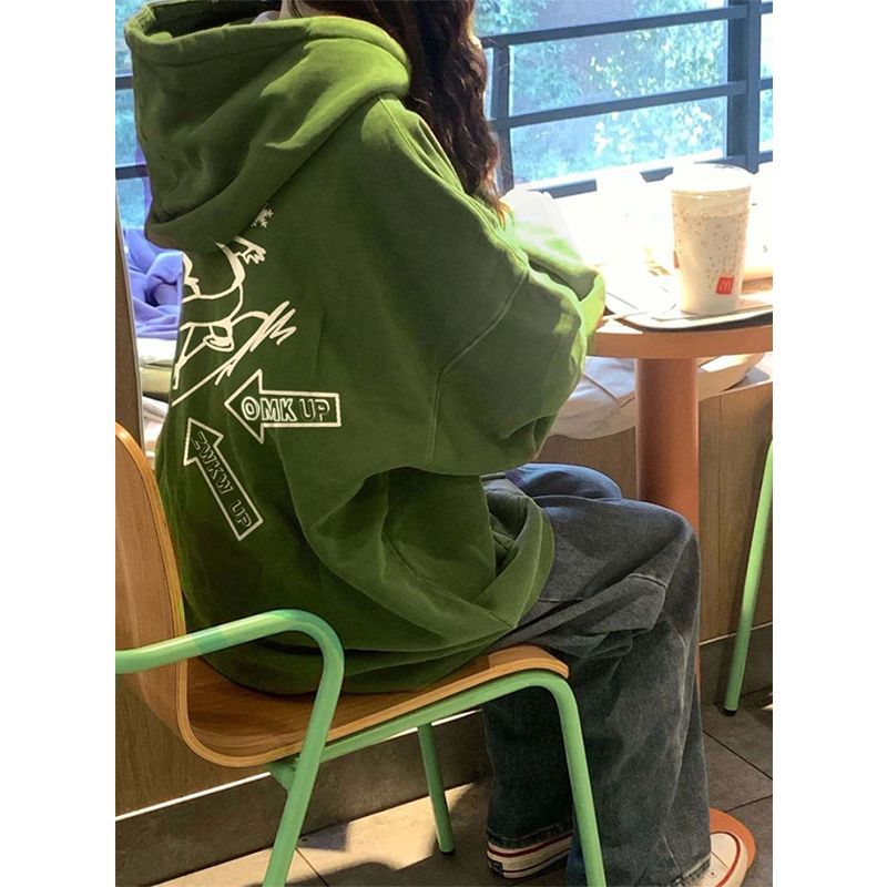 春秋薄款美式復古國潮牌oversize連帽衛衣女秋冬寬鬆vintage外套