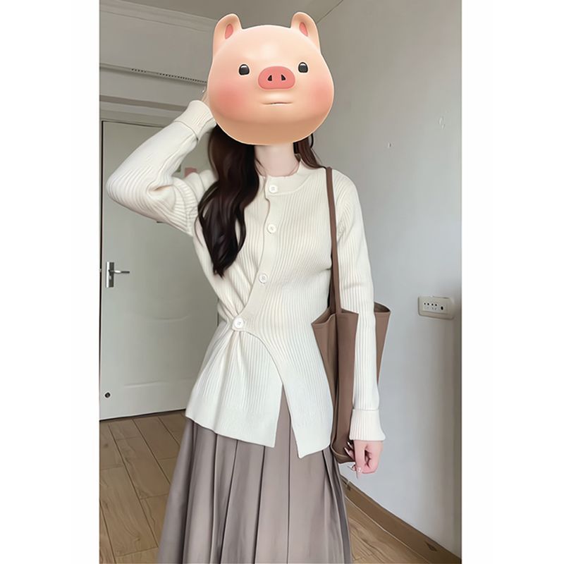 秋季套裝女2023新款韓系溫柔高級感氣質修身不規則針織長袖半身裙