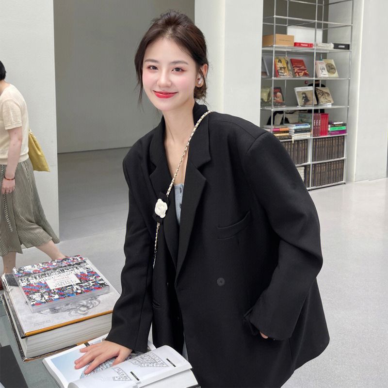 Black small blazer women's short 2023 spring and autumn new high-end design small loose casual suit