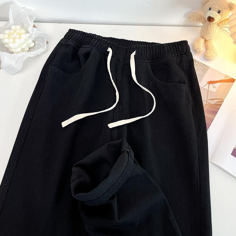 Black elastic waist wide leg jeans for women autumn loose straight large size fat mm women pear shaped body thick leg pants