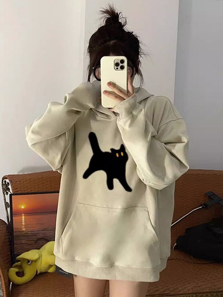 美式復古oversize連帽衛衣女春秋季2023新款寬鬆休閒慵懶風外套女