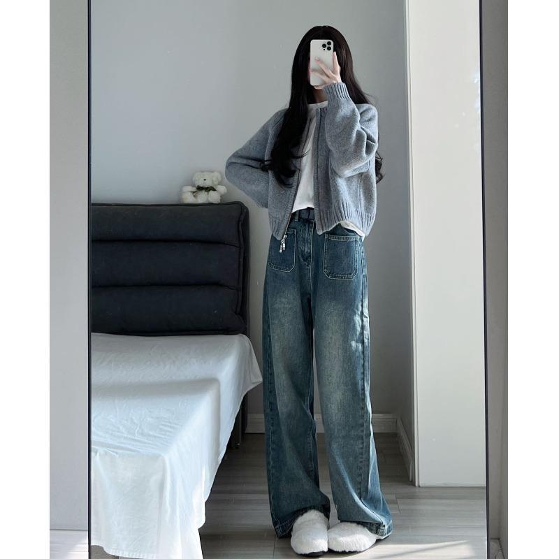 【7826 people praise】Gray short sweater jacket for women's autumn and winter  new loose thickened zipper cardigan long-sleeved knitted top