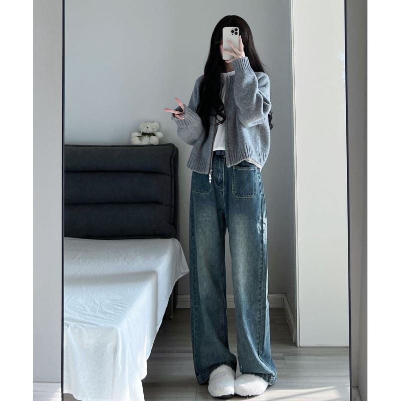 【7826 people praise】Gray short sweater jacket for women's autumn and winter  new loose thickened zipper cardigan long-sleeved knitted top