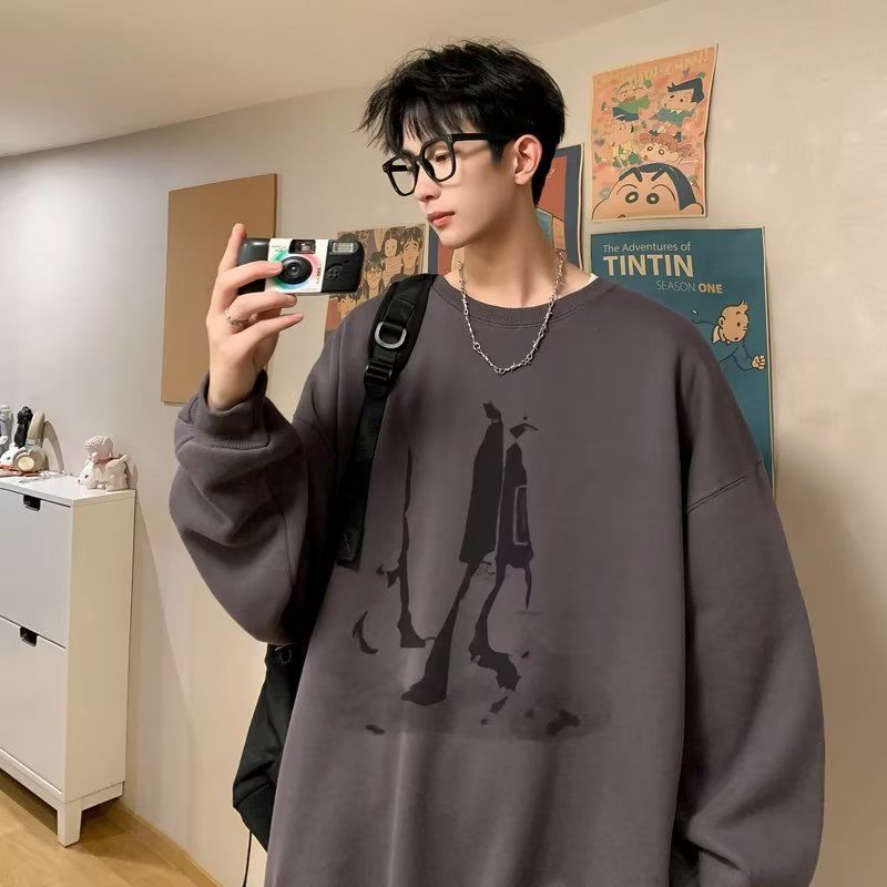 純棉男士衛衣春秋款美拉德港風帥氣圓領塗鴉嘻哈無帽男上衣秋季