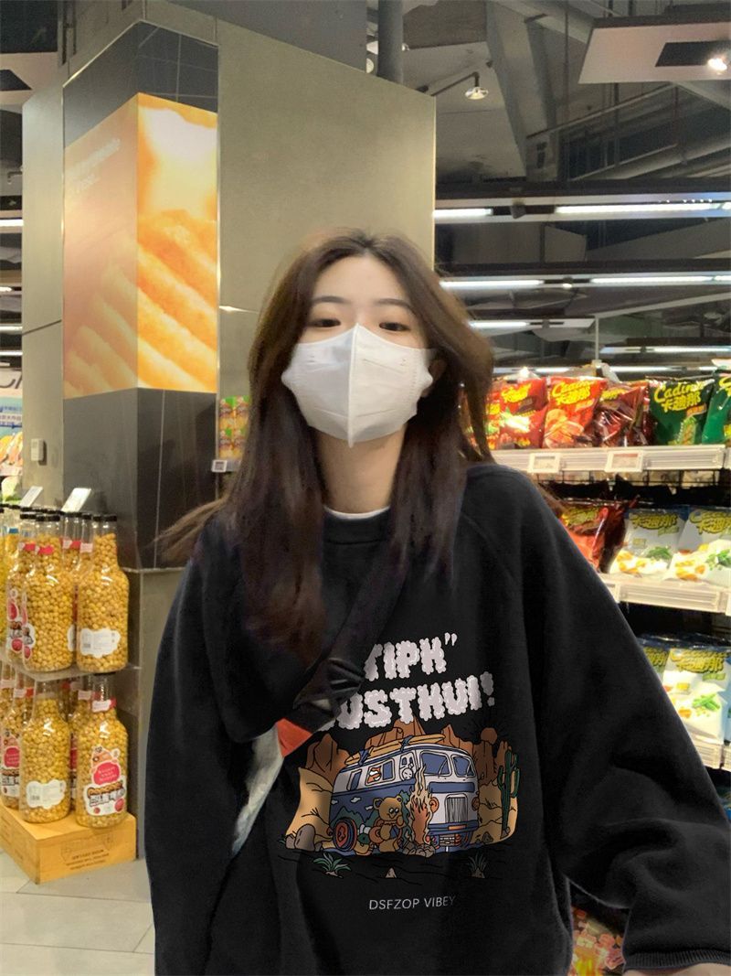 美式復古黑色無帽衛衣女2023春秋款小個子古着vintage設計感外套
