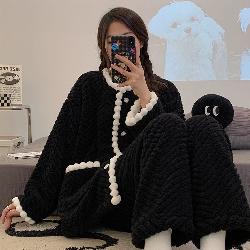 珊瑚絨睡衣女秋冬款加厚加絨2023年新款套裝高顏值保暖學生家居服