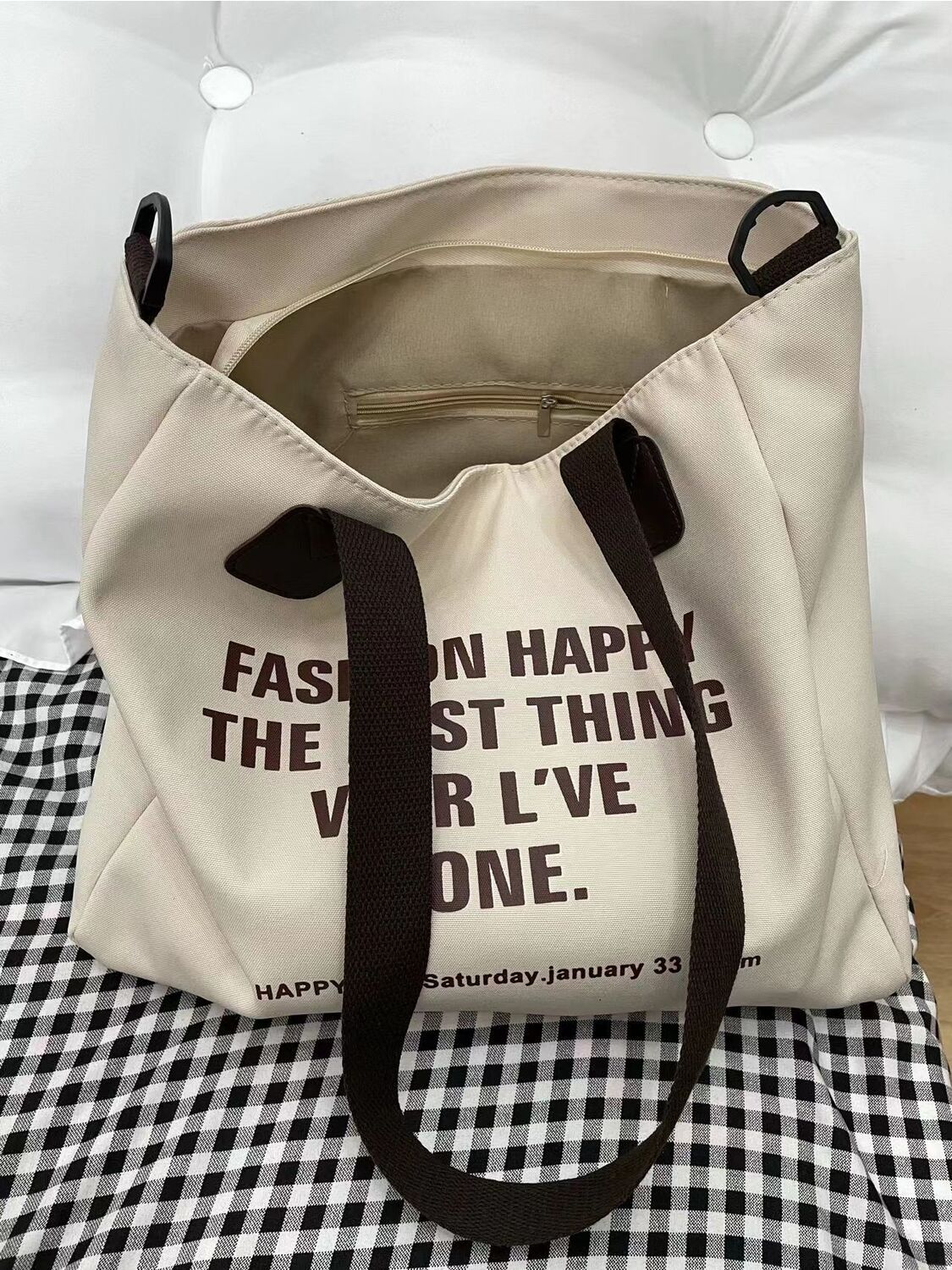  Academic Style High Capacity Tote Bag American Letter Canvas Shoulder Bag Commuter Versatile Handheld Crossbody Bag for Women